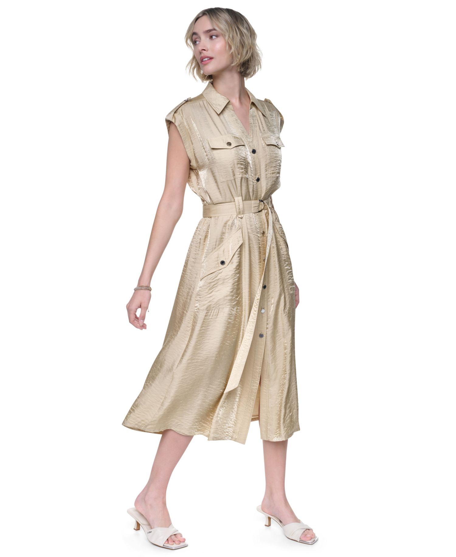 Women's Collared Neck Twinkle Cargo Dress