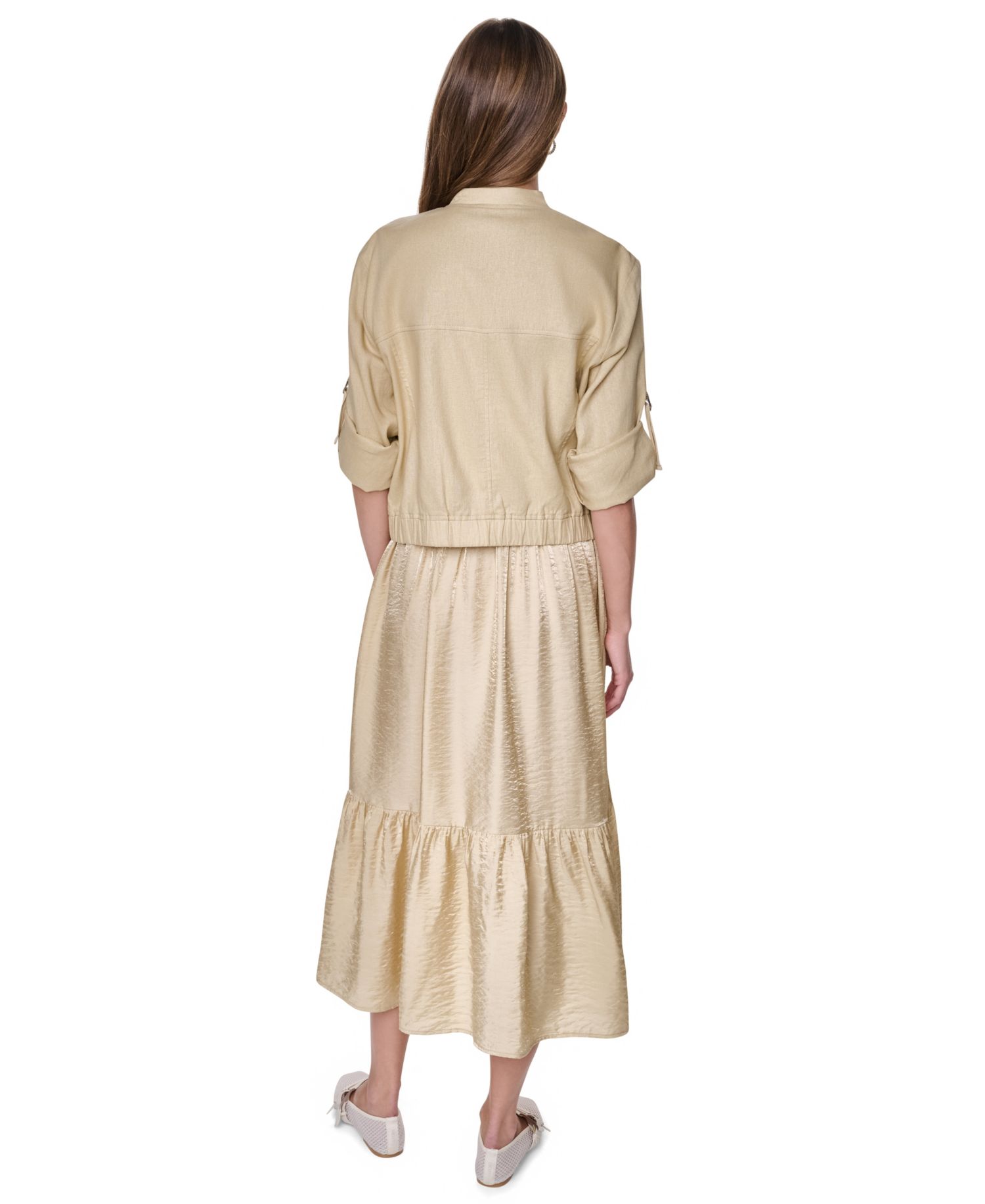 Women's Roll Tab Linen Bomber Jacket