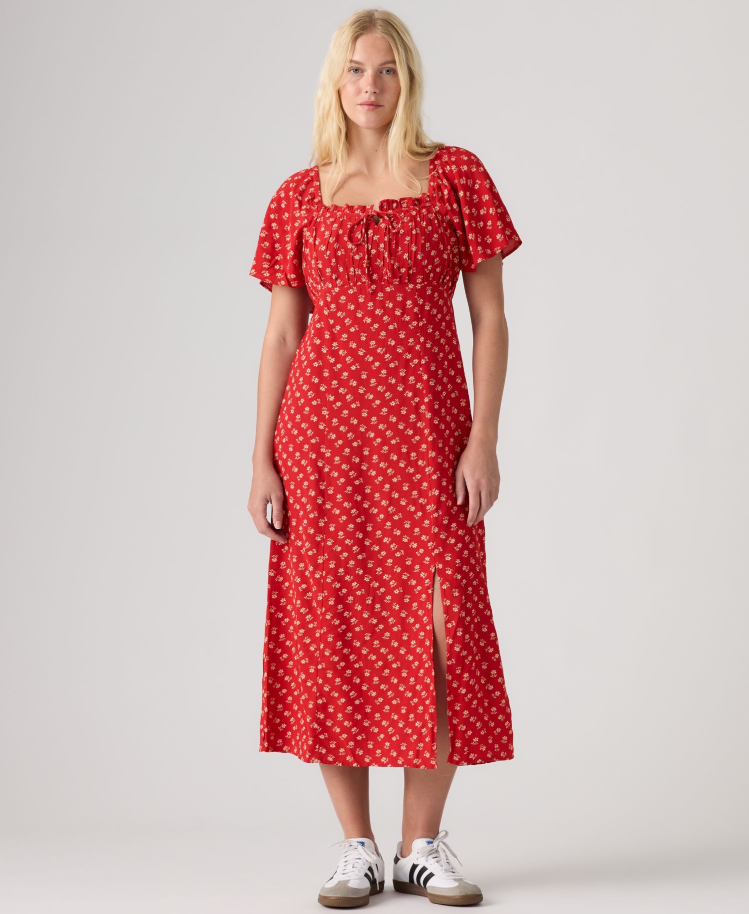 Premium Women's Amara Column Flutter-Sleeve Midi Dress
