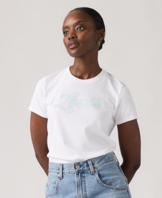 Women's Rhinestone Perfect Graphic Logo Cotton T-Shirt