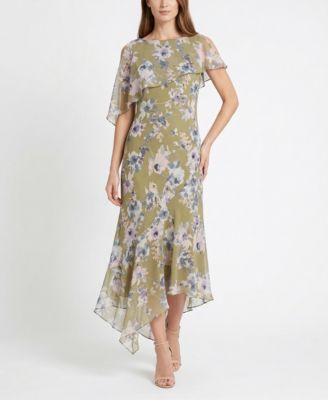 Women's Floral Print Capelet Fit & Flare Crewneck Dress