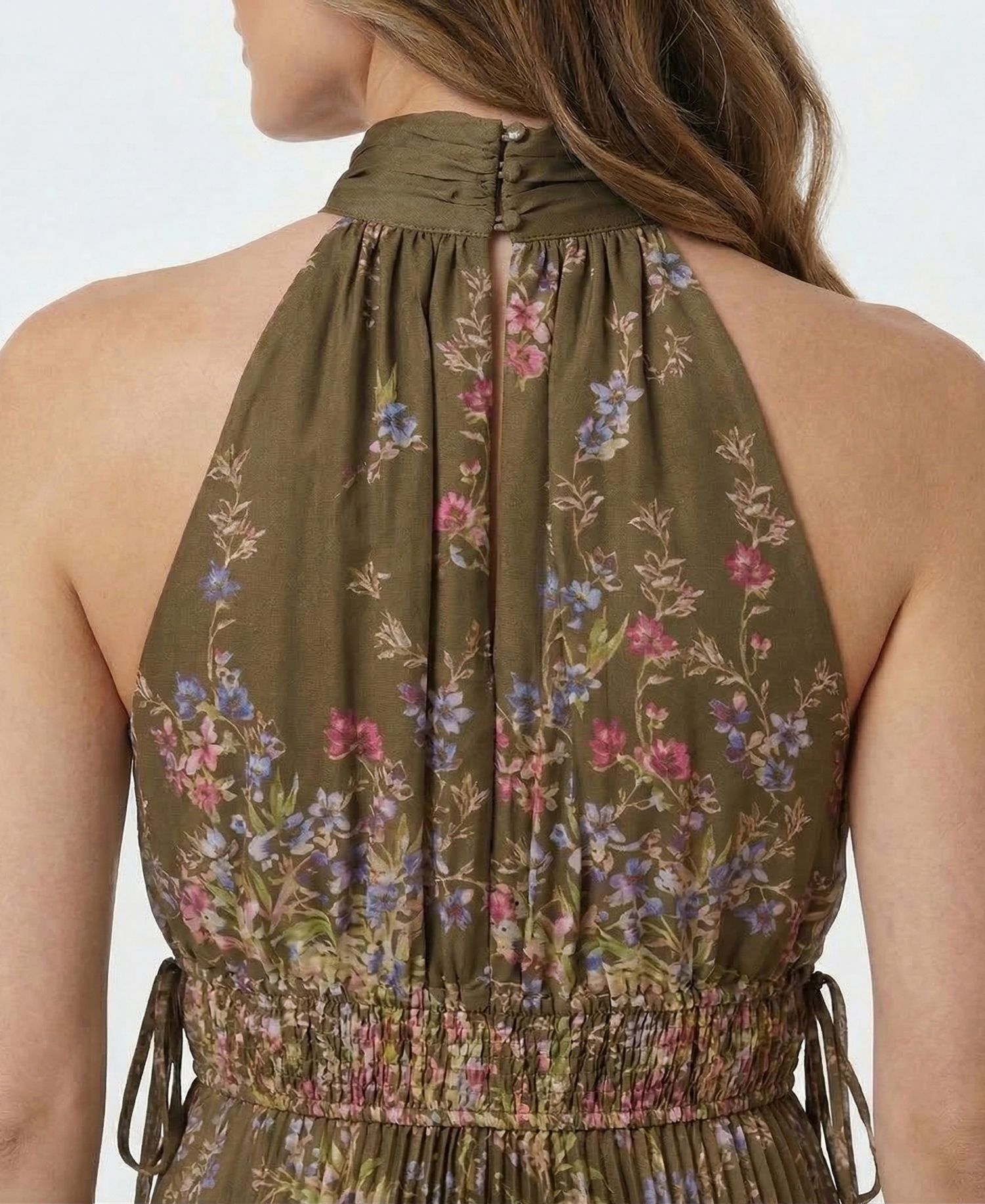 Women's Floral Pleated Mock Neck Dress
