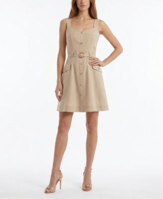Women's A-Line Sweetheart Neck Belted Dress