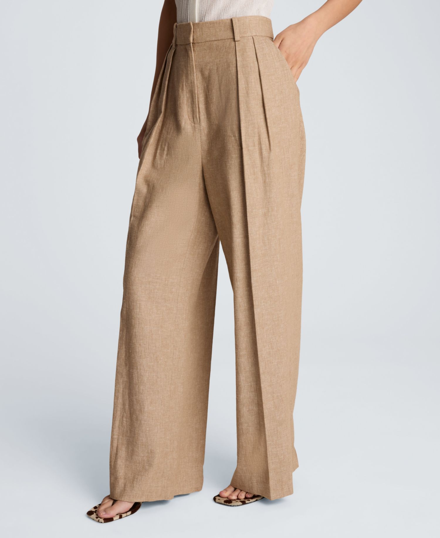 Women's Double Pleat Wide Leg Linen Blend Pants