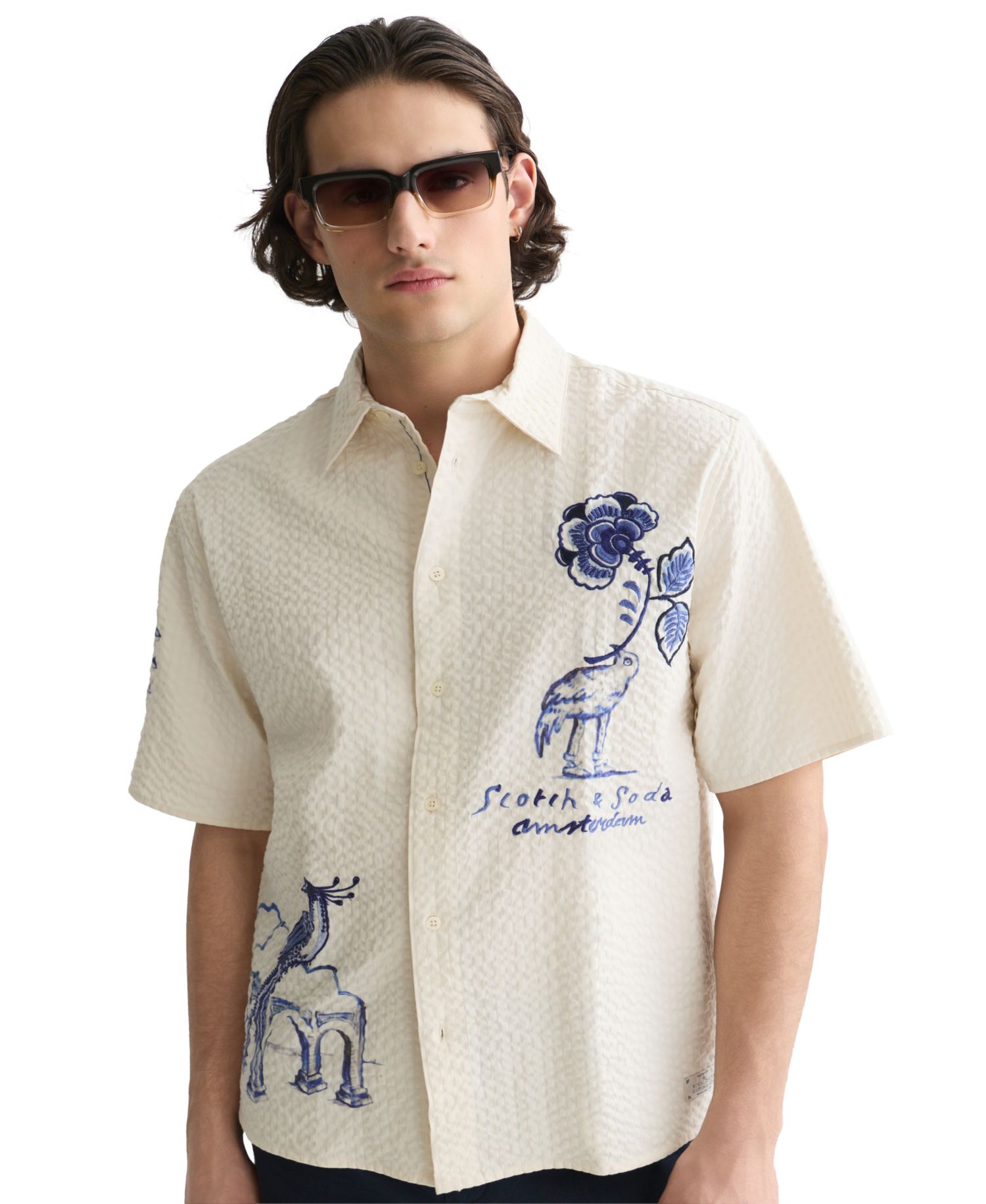 Men's Delfts Blauw Artwork Camp Collar Shirt