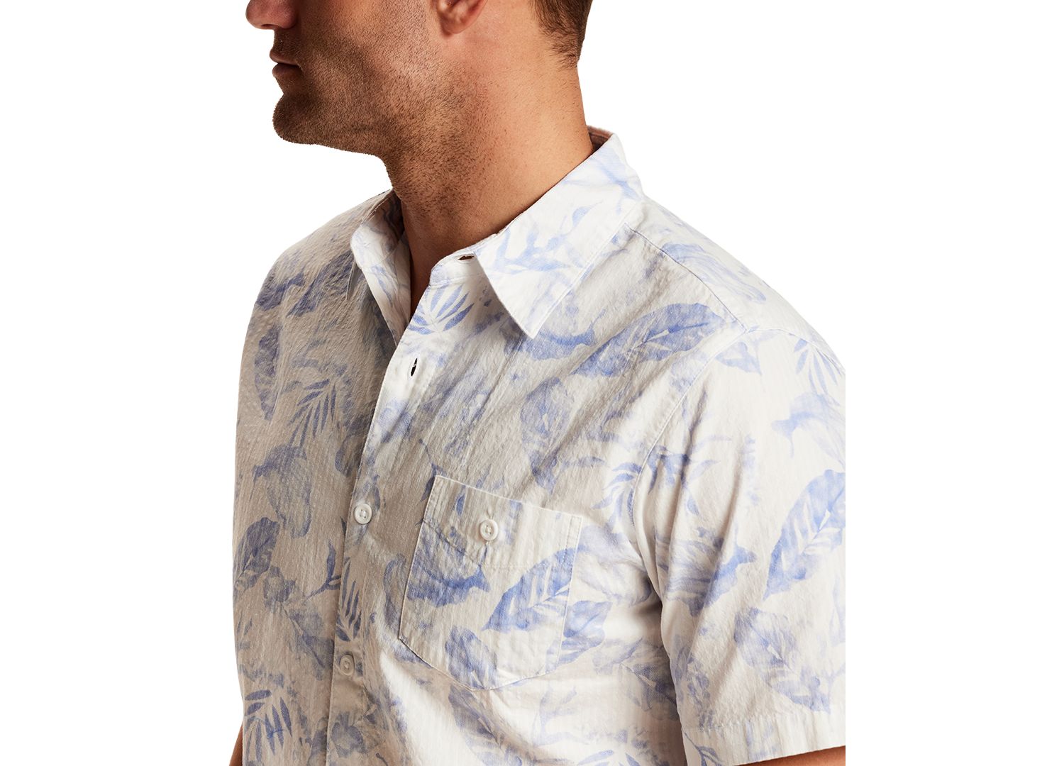 Men's Short-Sleeve Button-Down Seersucker Print 100% Cotton Hawaiian Shirt