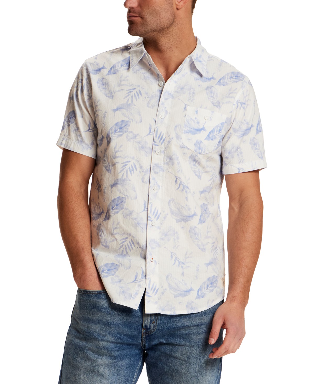 Мужские рубашки Weatherproof Vintage Men's Short-Sleeve Button-Down Seersucker Print 100% Cotton Hawaiian Shirt — фото 1
