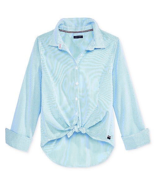 Tommy Hilfiger Striped Button Front Shirt Big Girls Reviews Shirts Tops Kids Macy S