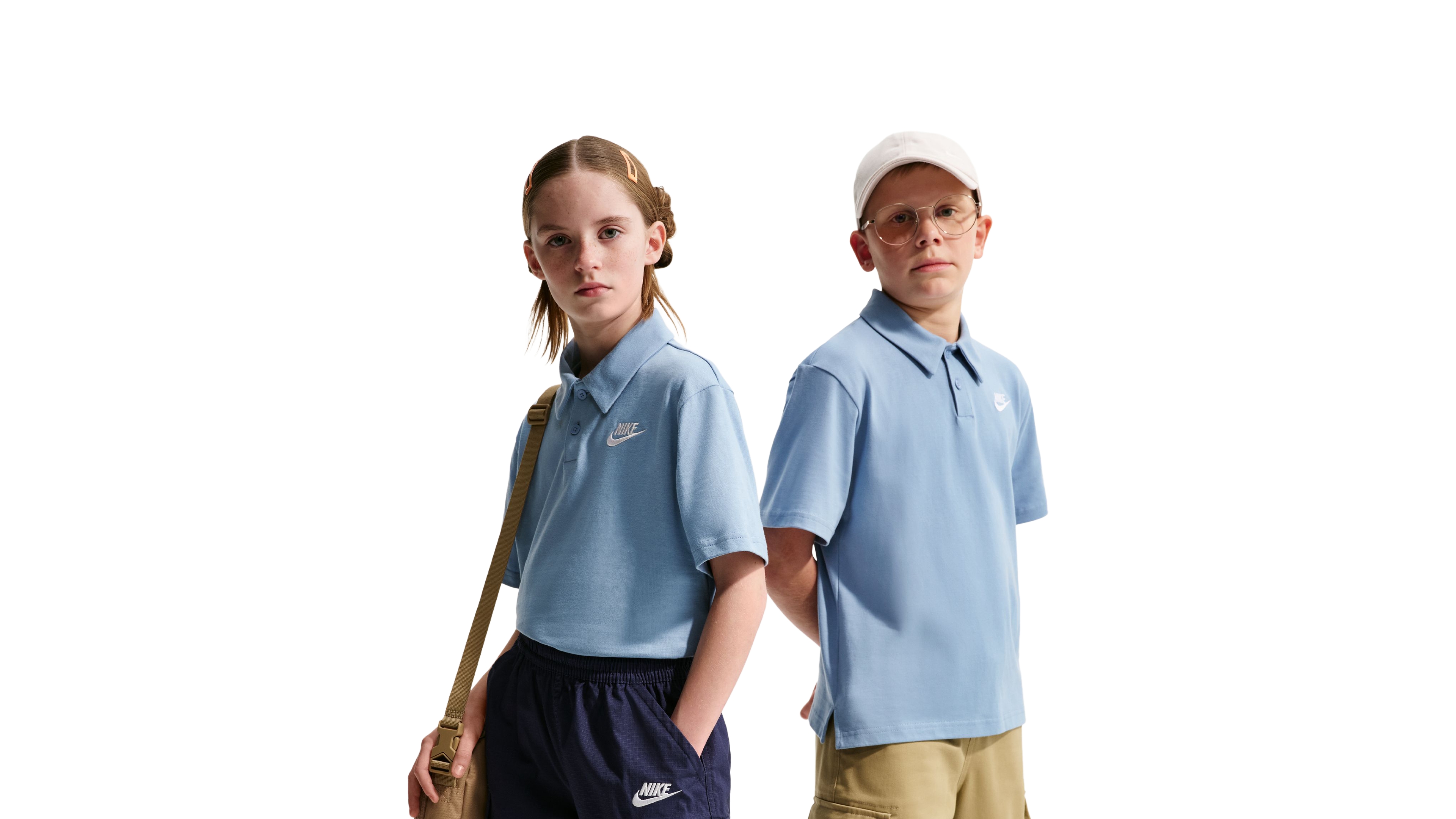 Nike Big Boys' and Girls' Sportswear Club Knit Short-Sleeve Polo Buttoned-Up T-Shirt