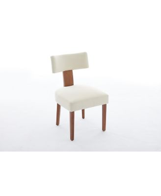 Modern Armless Dining Chairs with Linen Fabric Curved Back and Solid Wood Legs Set of 2