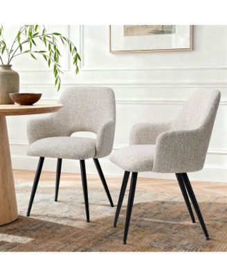 Set of 2 Upholstered Arm Dining Chairs, Metal Legs, Modern Kitchen