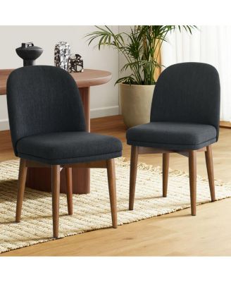 Linen Blend Upholstered Dining Chairs Set of 2, Walnut Wood Legs