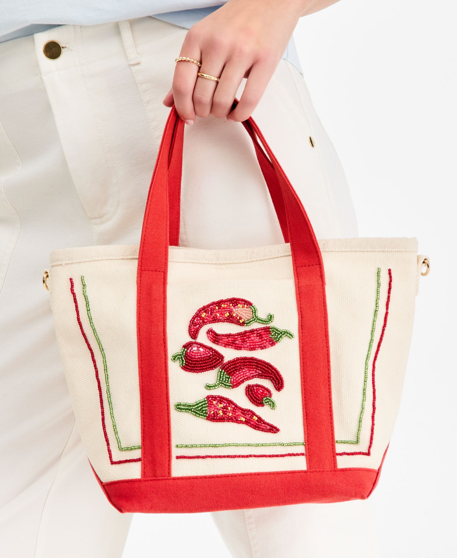Beaded Canvas Small Tote Handbag