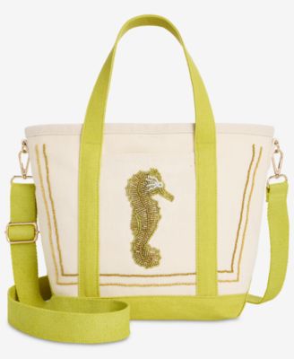 Beaded Canvas Small Tote Handbag