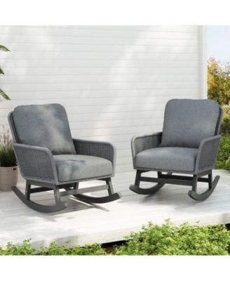 Modern Wicker Rocking Chair with Cushions for Indoor and Outdoor (Set of 2)