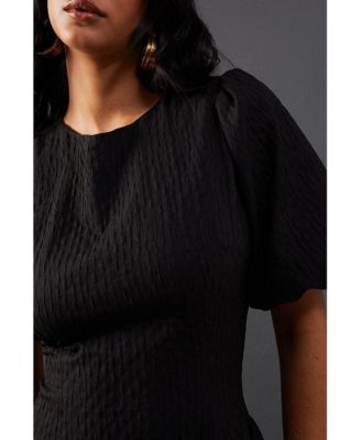 Women's Seersucker Puff Sleeve Midi Dress