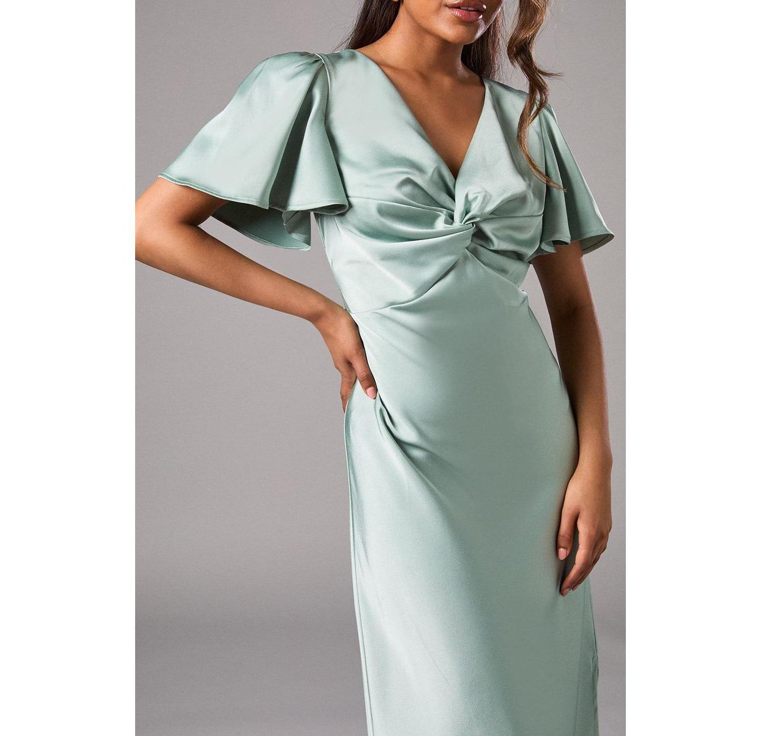 Women's Angel Sleeve Midi Bridesmaid Dress