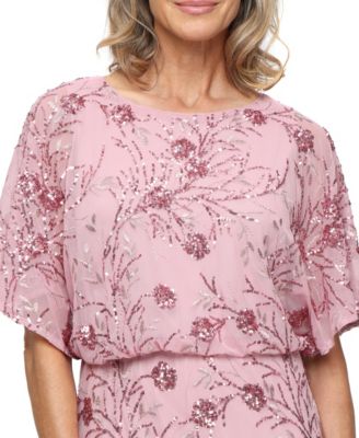 Women's Sequined Blouson Midi Dress