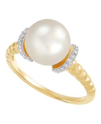 Cultured Freshwater Pearl (9-9.5mm) and Diamond (1/8 ct. t.w.) Bead Ring in 10k Yellow Gold
