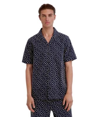 Men's Embroidered Diamond Button-Down Shirt