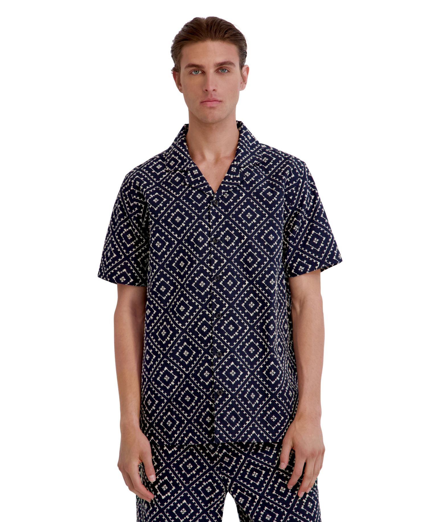 Men's Embroidered Diamond Button-Down Shirt