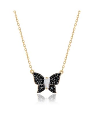 Pave Cubic Zirconia Tapered Baguette Butterfly Necklace Sterling Silver