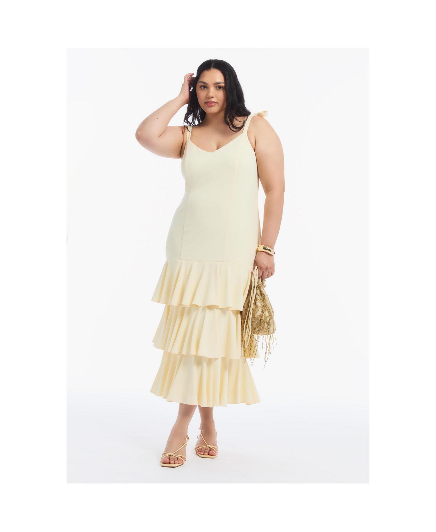 Women's Tie-Strap Ruffle Maxi Dress