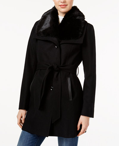 Laundry by Design Faux-Fur-Collar Belted Coat