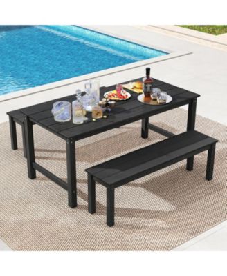 3-Piece HDPE Outdoor Dining Table Set with Two Benches