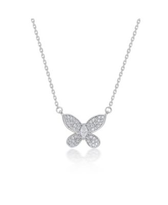 Sterling Silver Pave Cubic Zirconia Butterfly Solitaire Necklace