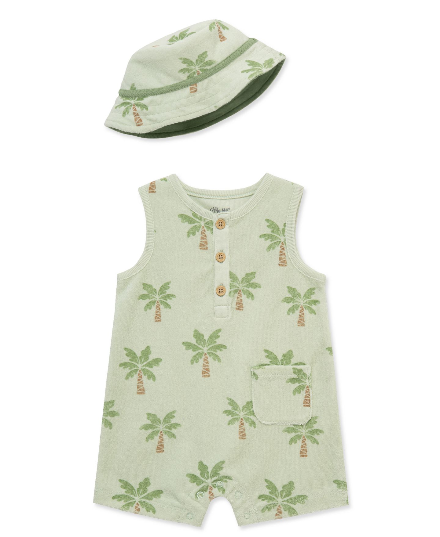 Комбинезоны Little Me Palms Romper with hat, 2-Piece Set для мальчиков-малышей, цвет: Зелёный — фото 1