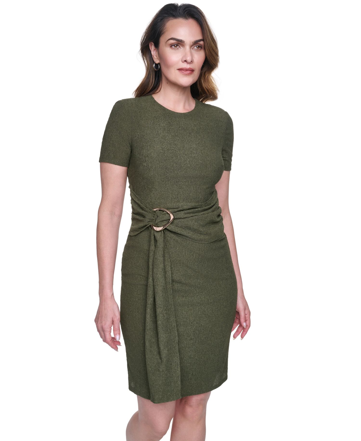 Women's Textured Knit Draped Waist Bodycon Dress