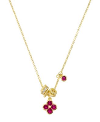 Cubic Zirconia Pink Clover Pendant with Rondelle Charm Necklace
