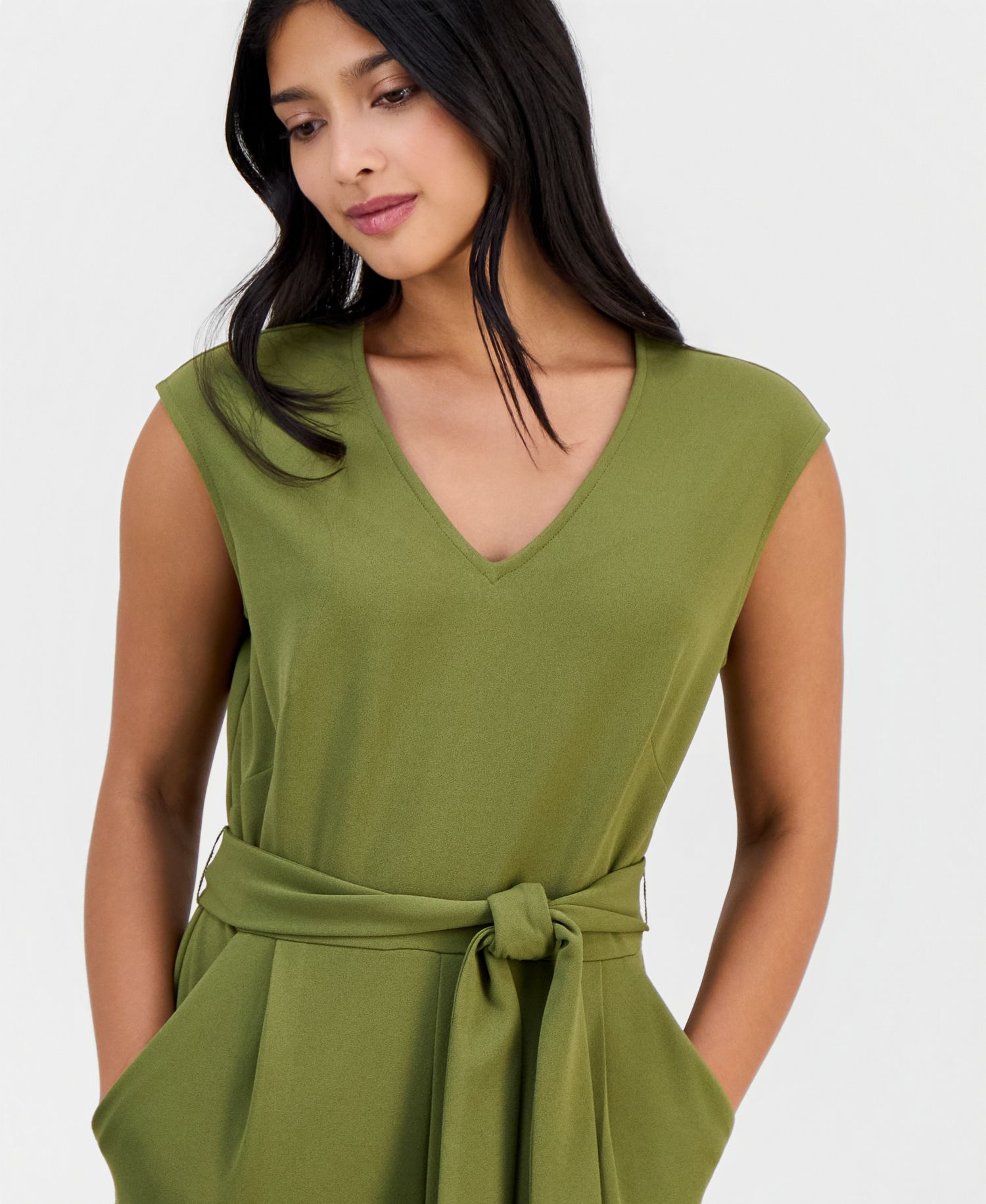 Petite Belted V-Neck Jumpsuit