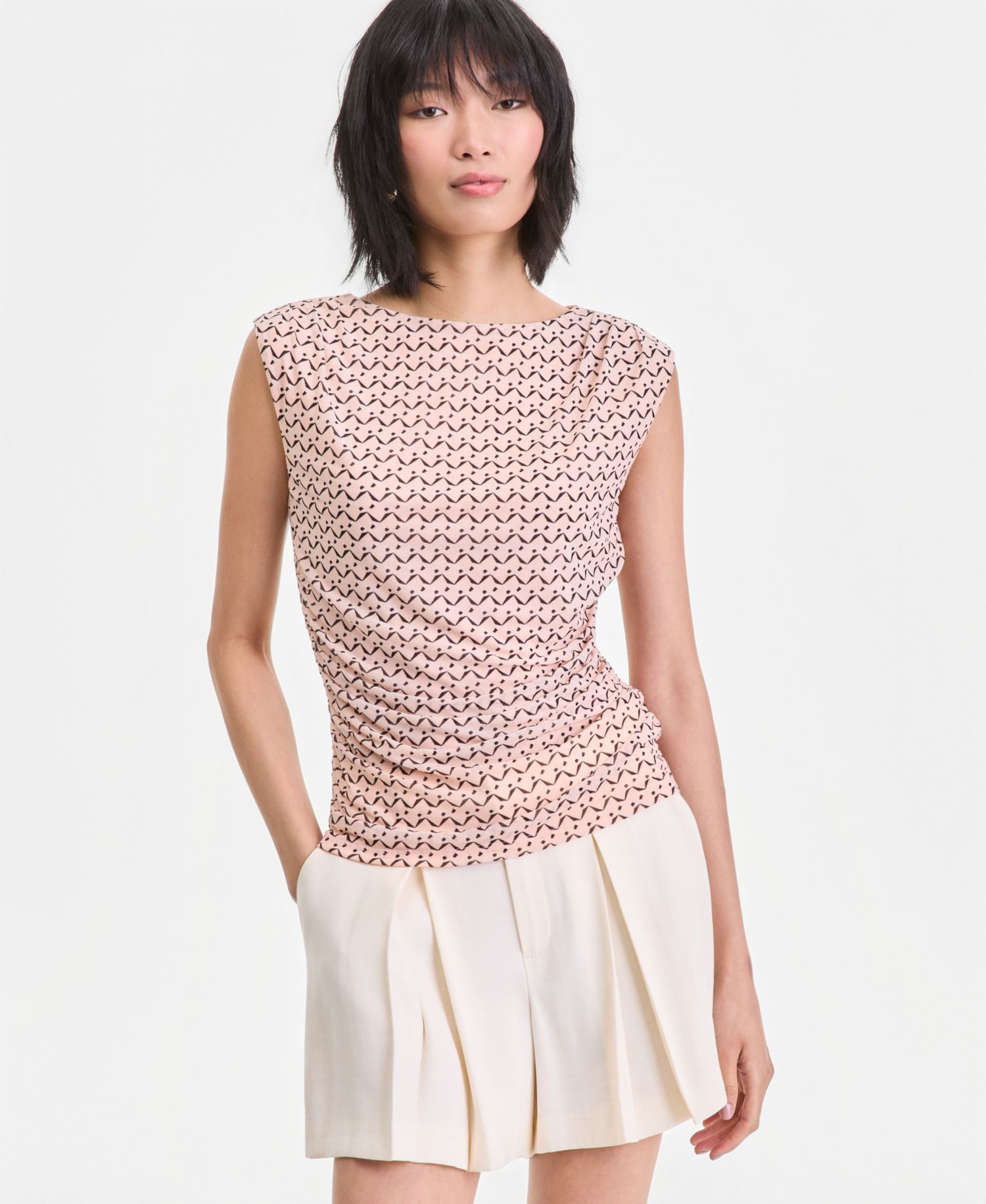 I.N.C. International Concepts Women's Sleeveless Printed Mesh Top