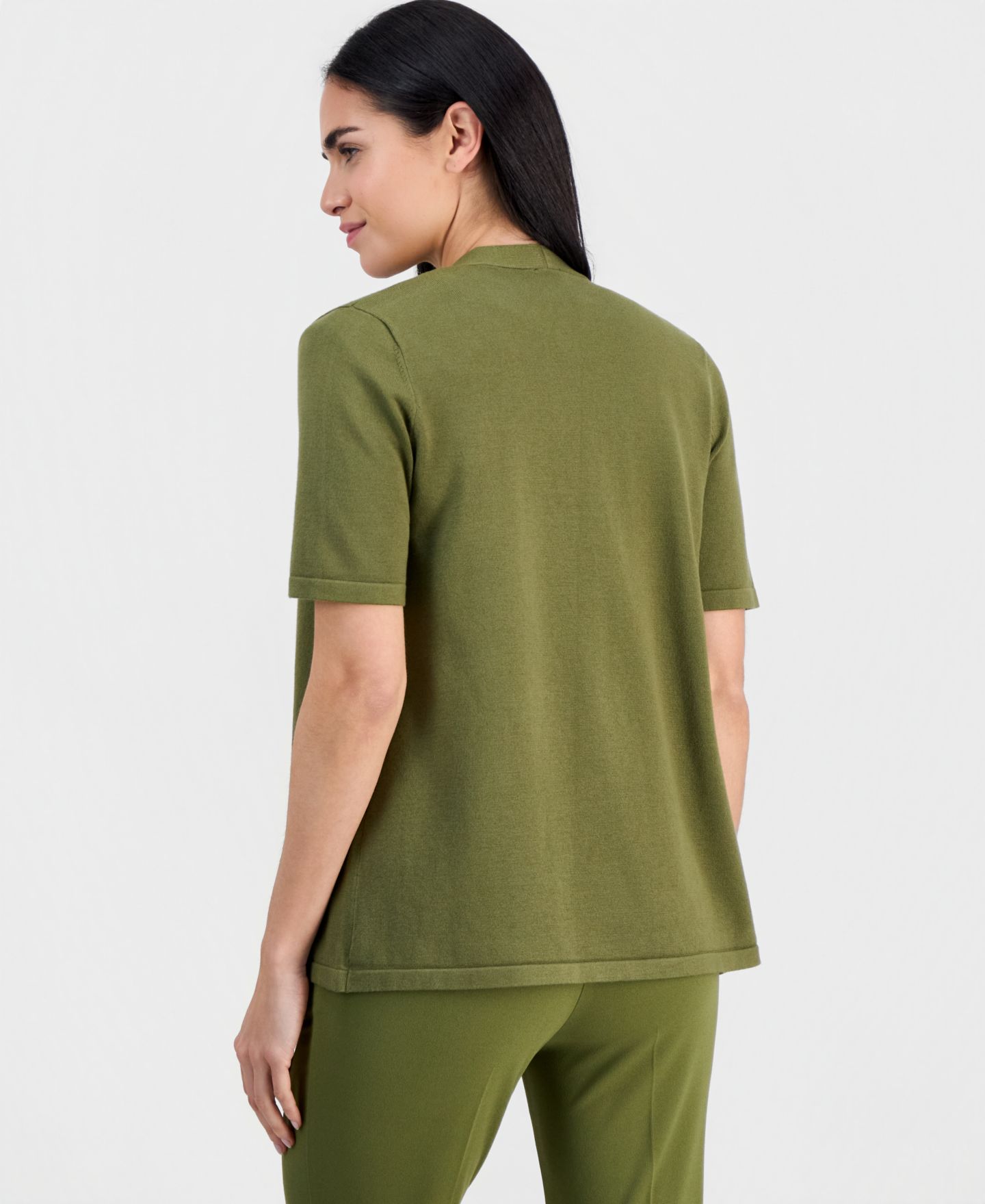 Женский кардиган Anne Klein Essentials Petite Open-Front Elbow-Sleeve, цвет: Bay Leaf — фото 3