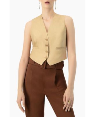 Women's Linen Vest with Faux Pockets