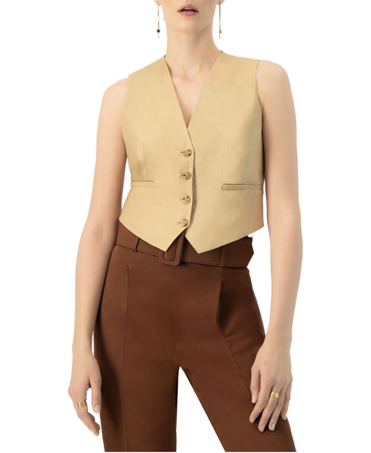 Women's Linen Vest with Faux Pockets
