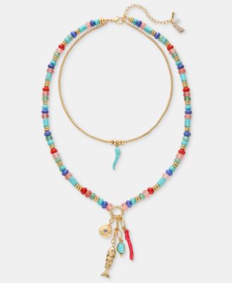 Beaded Charm Layered Pendant Necklace, 16" + 3" extender