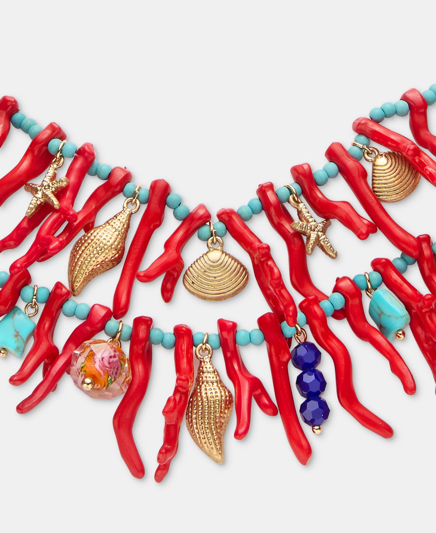 Sealife Charm Beaded 28" Layered Statement Necklace