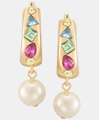 Imitation Pearl Charm Mixed Crystal Hoop Earrings 