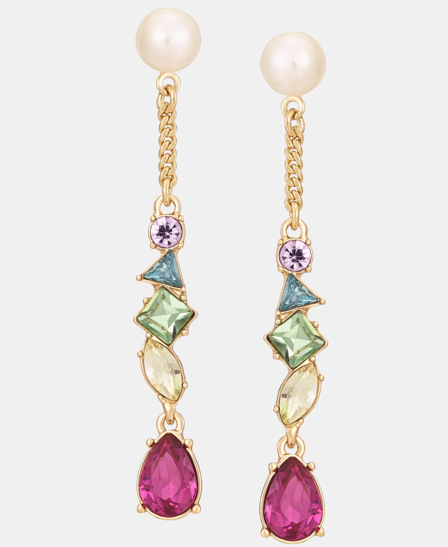 Mixed Crystal & Imitation Pearl Linear Drop Earrings