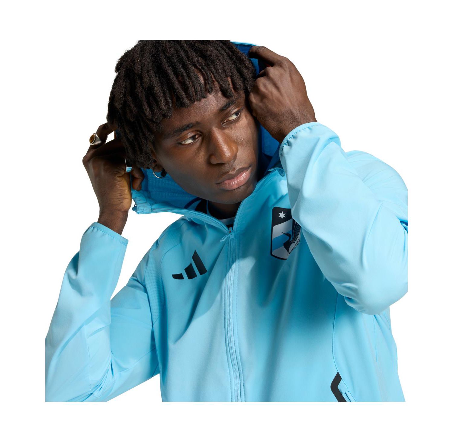 Men's Light Blue Minnesota United FC Tiro Travel Full-Zip Hooded Windbreaker Jacket