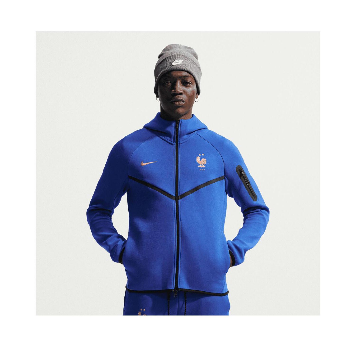 Men's Blue France National Team 2026 Tech Fleece Windrunner Raglan Full-Zip Hoodie