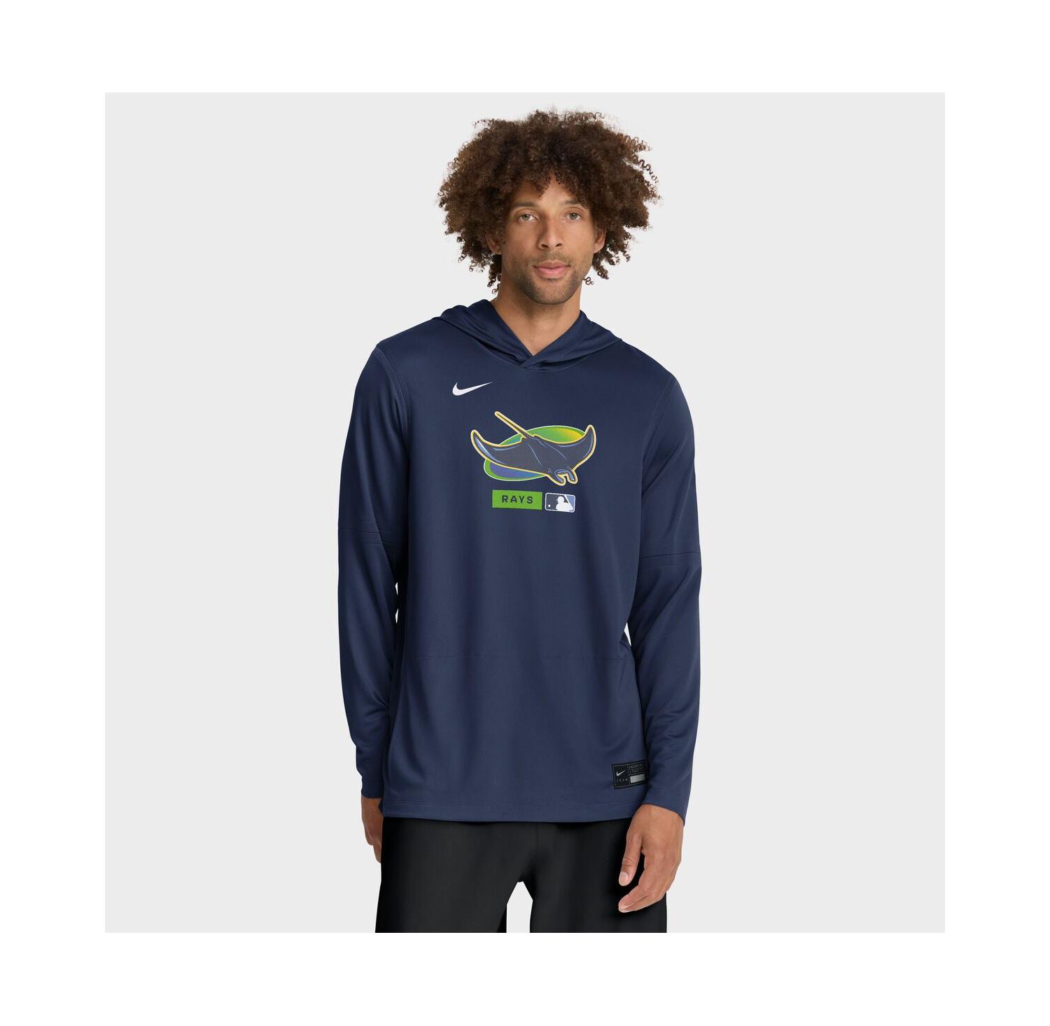 Men's Navy Tampa Bay Rays Authentic Collection Dri-FIT Long Sleeve Hooded T-Shirt