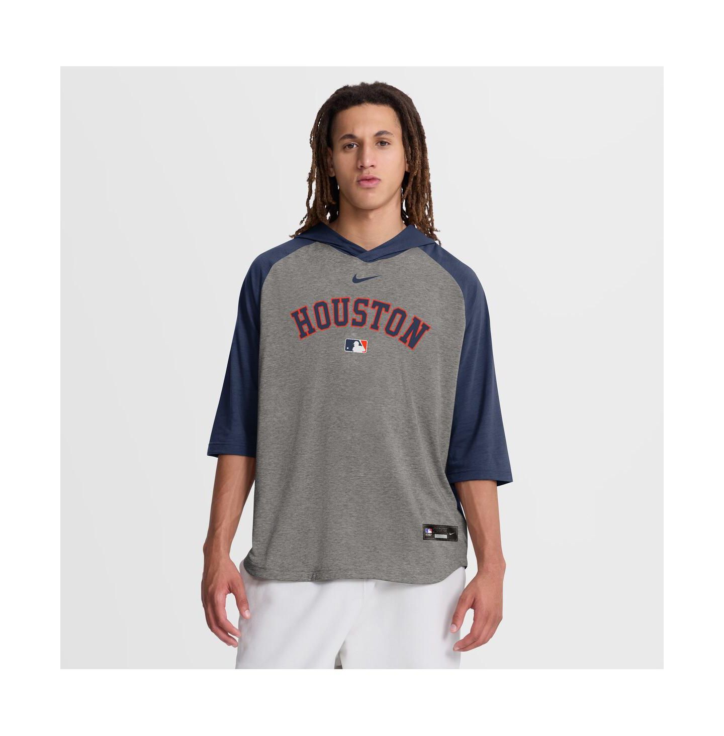 Мужская футболка Nike Gray Houston Astros Authentic Collection Flux Dri-FIT Raglan 3/4-Sleeve Hooded — фото 1
