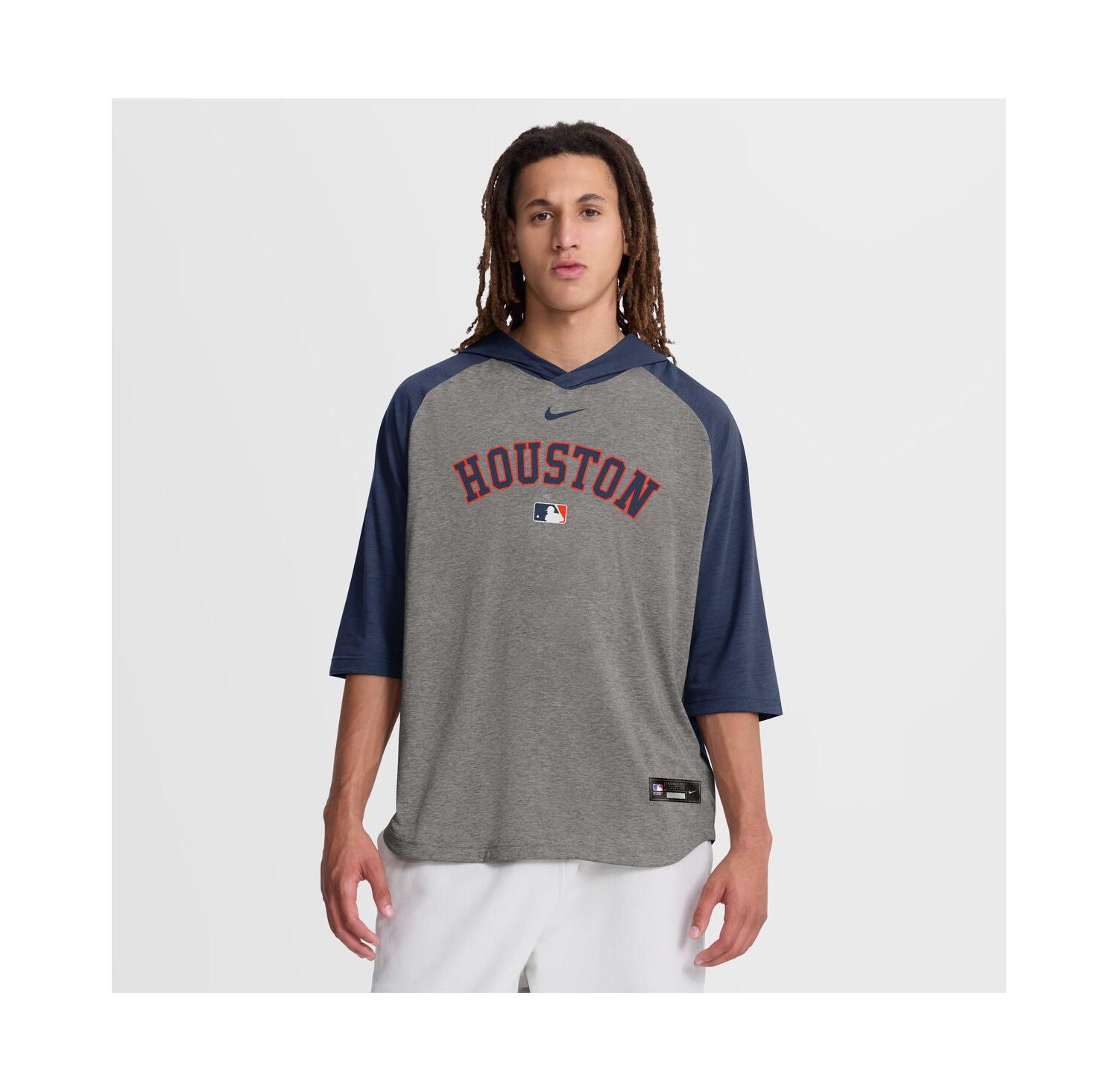 Men's Gray Houston Astros Authentic Collection Flux Dri-FIT Raglan 3/4-Sleeve Hooded T-Shirt