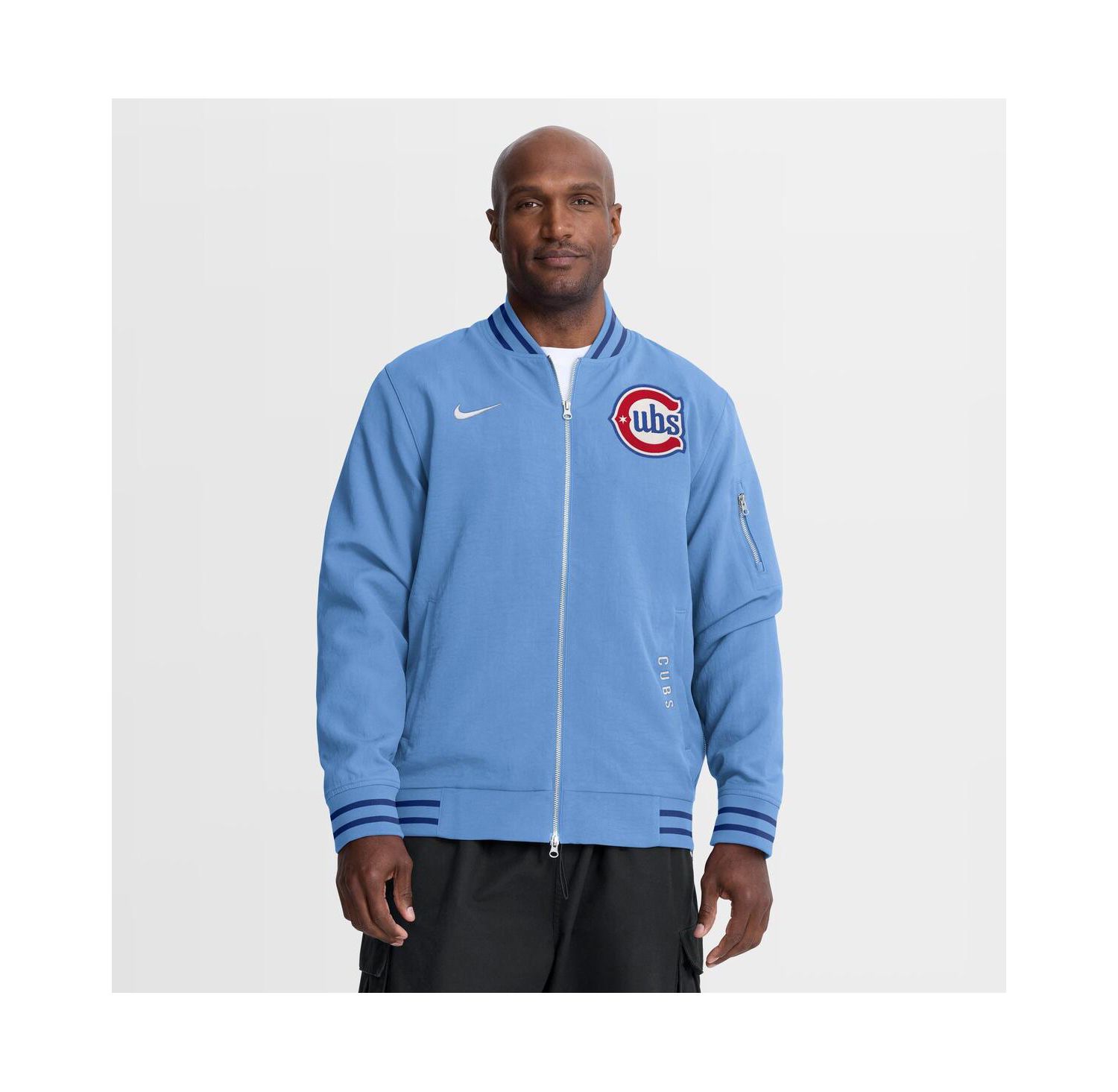 Men's Light Blue Chicago Cubs Authentic Collection Dugout Relaxed Full-Zip Bomber Jacket