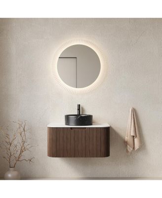 Wall Mounted Bathroom Vanity, Ceramic Vessel Sink, Carrara Sintered Stone Top, Soft Close Drawer, Pre-assembled