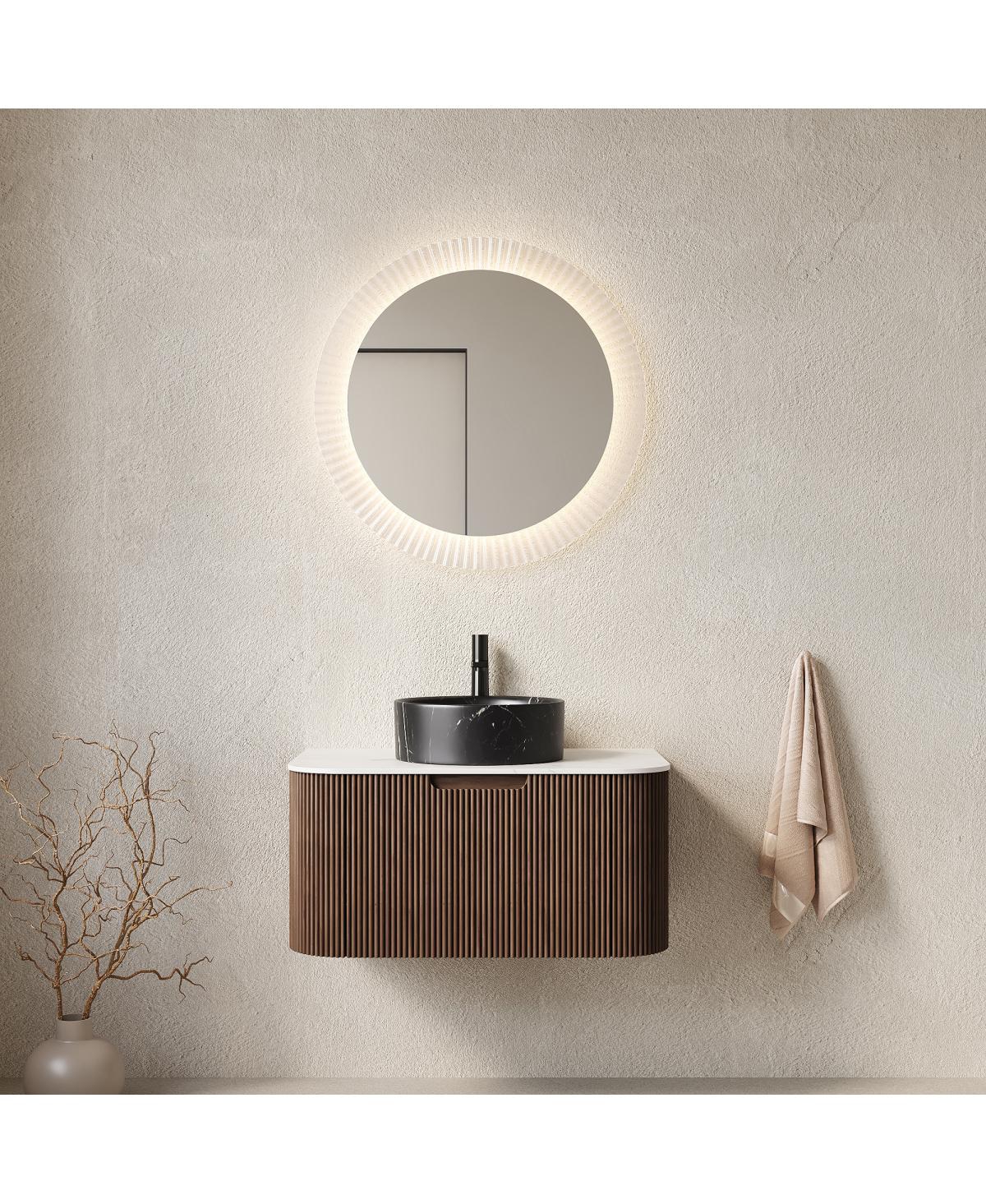 Sillysis Wall Mounted Bathroom Vanity, Ceramic Vessel Sink, Carrara Sintered Stone Top, Soft Close Drawer